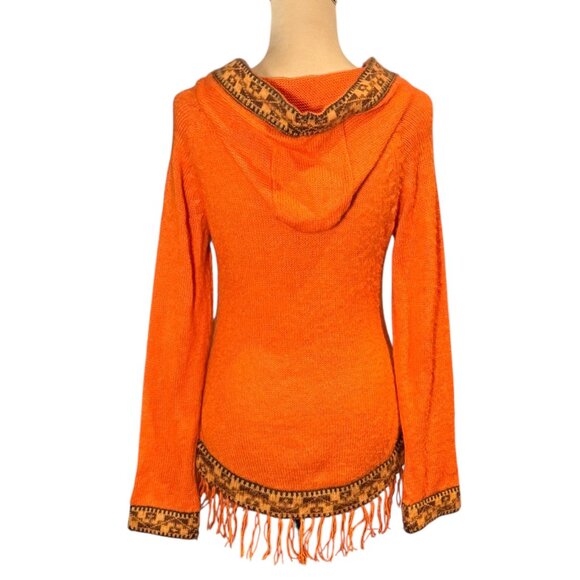 VTG 100% Alpaca Hooded Fringe Sweater Sz.S Orange Cabin Aztec Western Cowgirl - Picture 11 of 14
